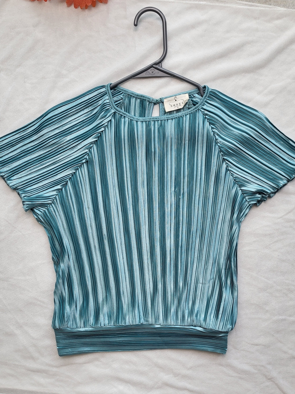 Pleated Teal Short Sleeve Blouse - Contemporary Women's Top
